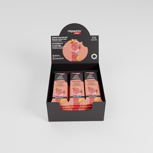 repeats Proteinli Çilekli Portakallı Beyaz Çoko Bar 35gr X 12 Adet