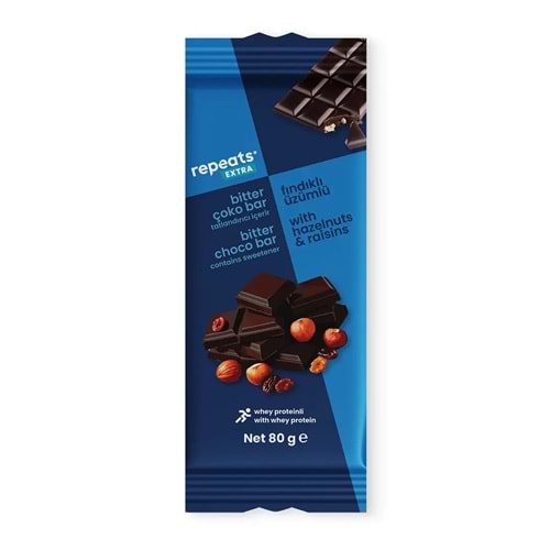 repeats Proteinli Üzümlü Fındıklı Bitter Çoko Bar 80gr X 1 Adet
