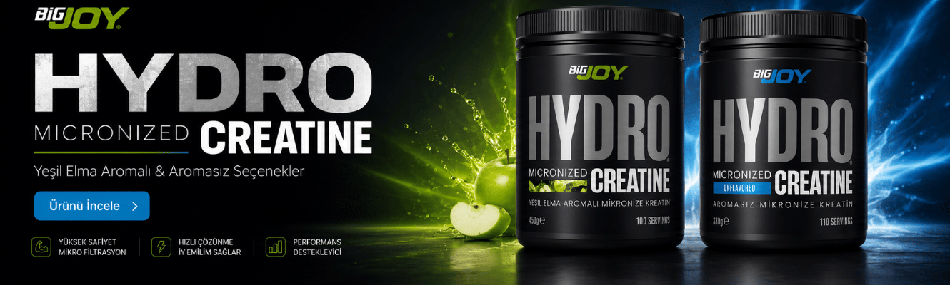 BigJoy Hydro Creatine serisi, yeşil elma aromalı ve unflavored seçenekleriyle pratik ve etkili kreatin desteği sunar.