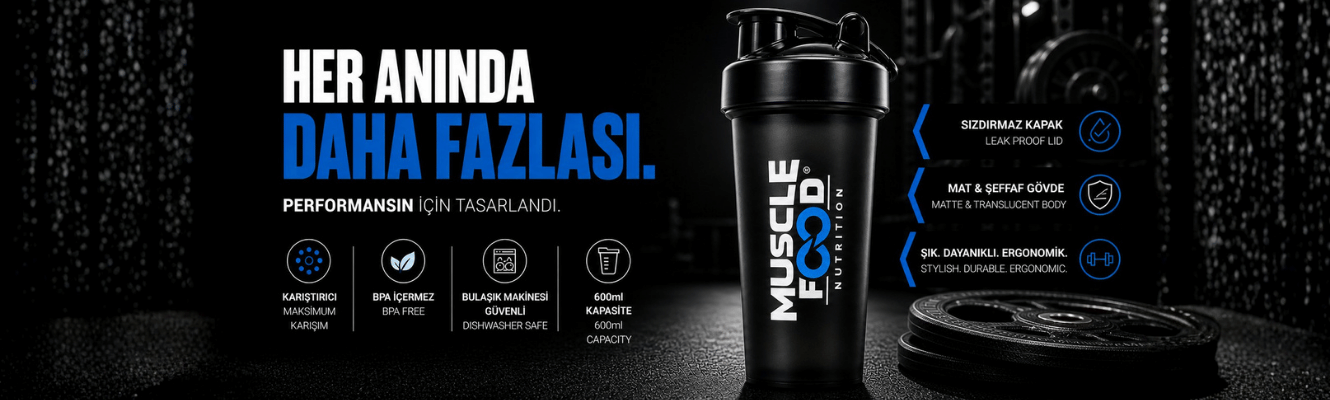 Muscle Food 600 ml shaker mat şeffaf gövde ve sızdırmaz kapaklı spor shaker
