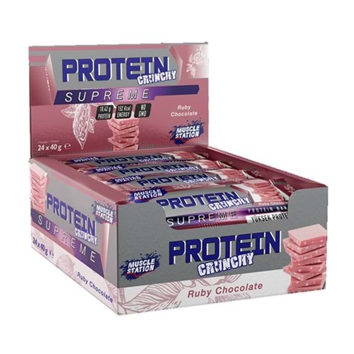Muscle Station Supreme Crunchy Protein Bar Ruby Chocolate 24 x 40 Gr