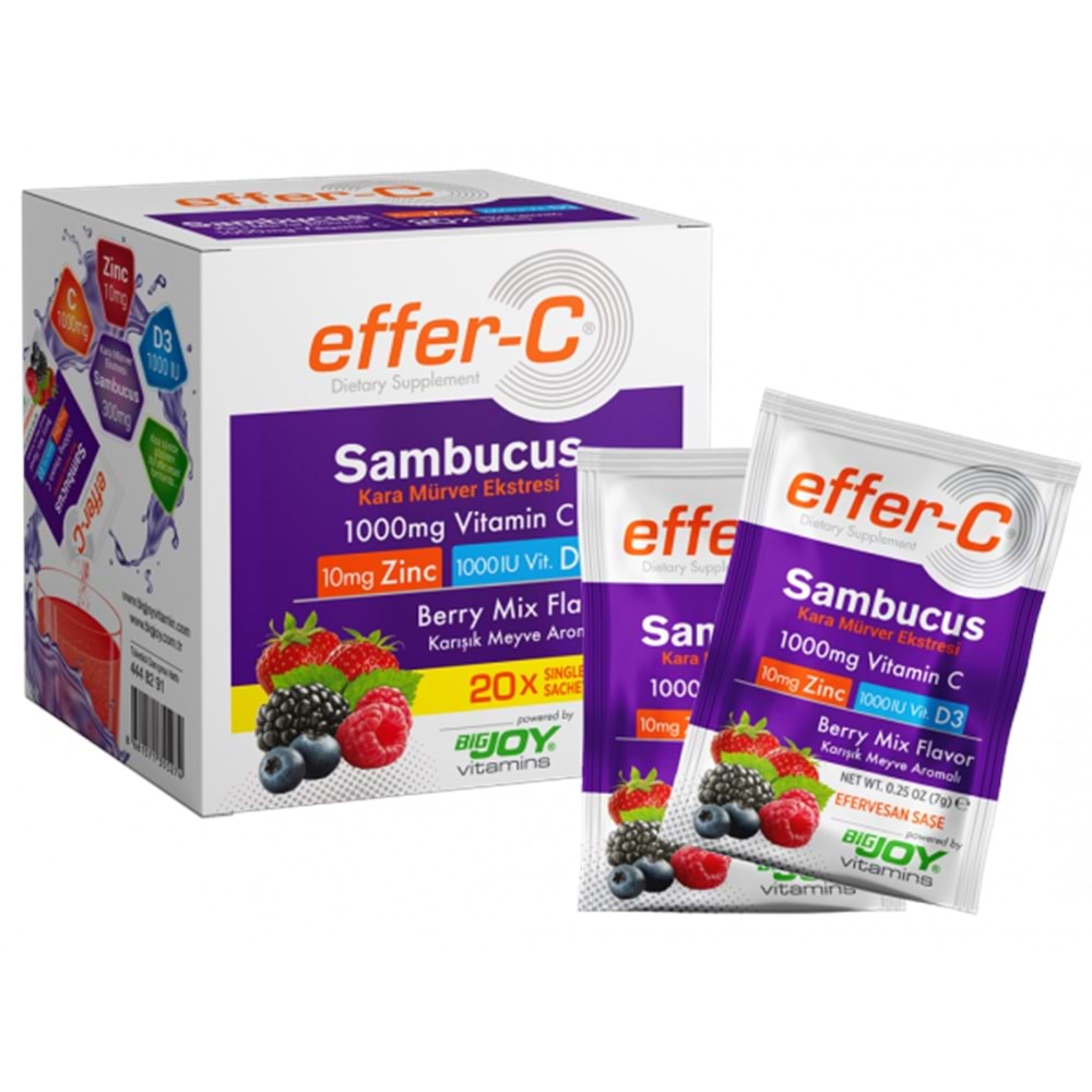 Effer-C Vitamin C Sambacus Karışık Meyve 20 Efervesan Saşe