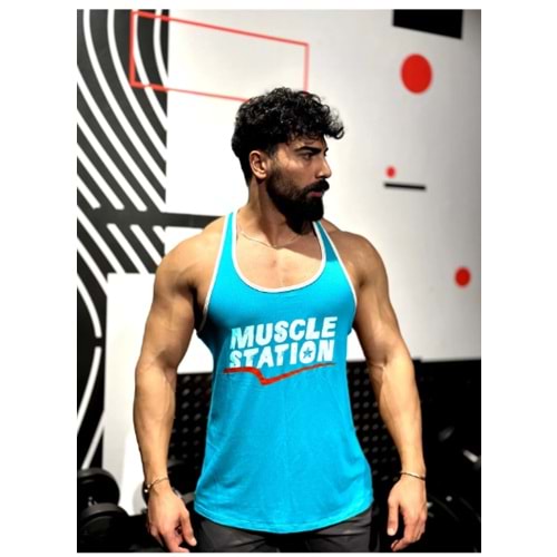Muscle Station Fitness Antrenman Atlet AÇIK MAVİ BEYAZ DİKİŞ - XL