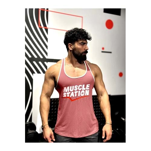 Muscle Station Fitness Antrenman Atlet BORDO BEYAZ DİKİŞ - L
