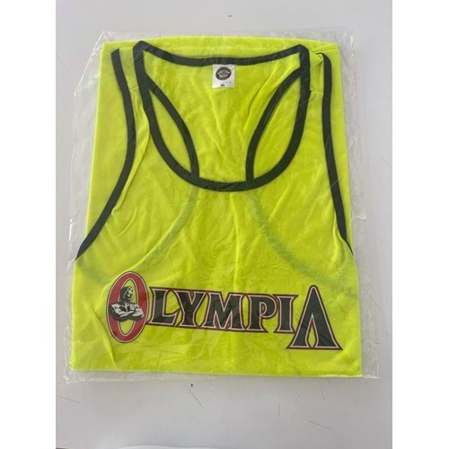 OLYMPIA Baskılı Erkek Fitness Sporcu Atleti - Neon Yeşil - M