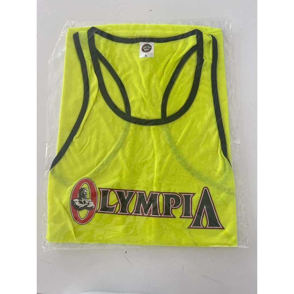 OLYMPIA Baskılı Erkek Fitness Sporcu Atleti - Neon Yeşil - XL