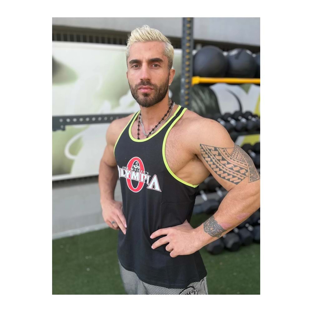Joe Weıders OLYMPIA Baskılı Erkek Fitness Sporcu Atleti - SİYAH - XL