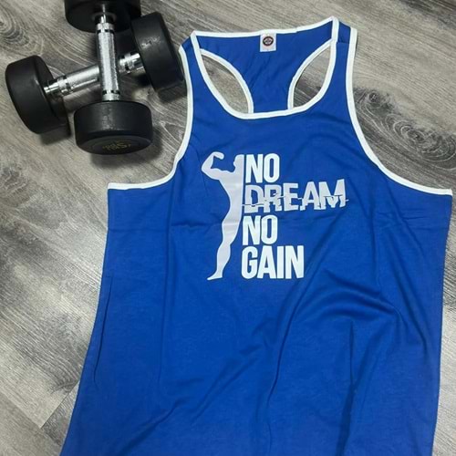 No Dream No Gain Baskılı Erkek Fitness Sporcu Atleti - MAVİ - L