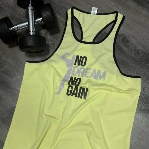 No Dream No Gain Baskılı Erkek Fitness Sporcu Atleti - AÇIK SARI - L