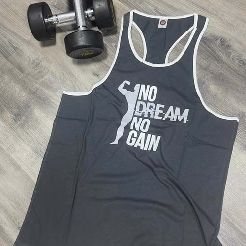 No Dream No Gain Baskılı Erkek Fitness Sporcu Atleti - SİYAH - M