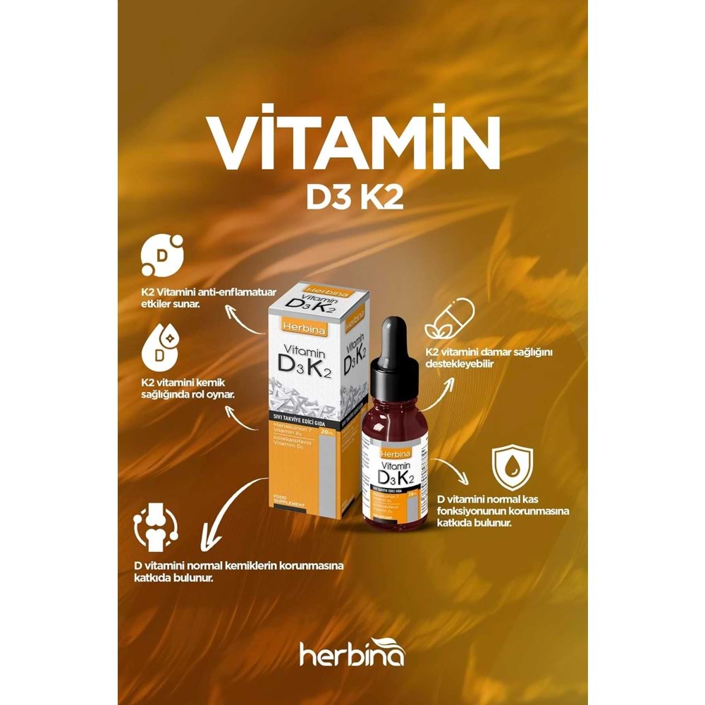 HERBİNA D3K2 Vitamin Damla 1000 IU – 20 ml