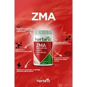 HERBİNA ZMA Magnezyum, Çinko, B6 Vitamini - 180 Kapsül