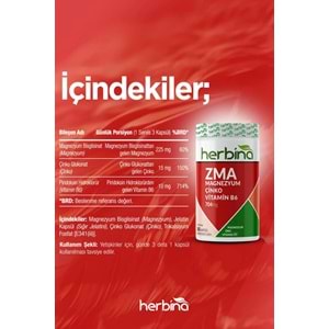 HERBİNA ZMA Magnezyum, Çinko, B6 Vitamini - 180 Kapsül