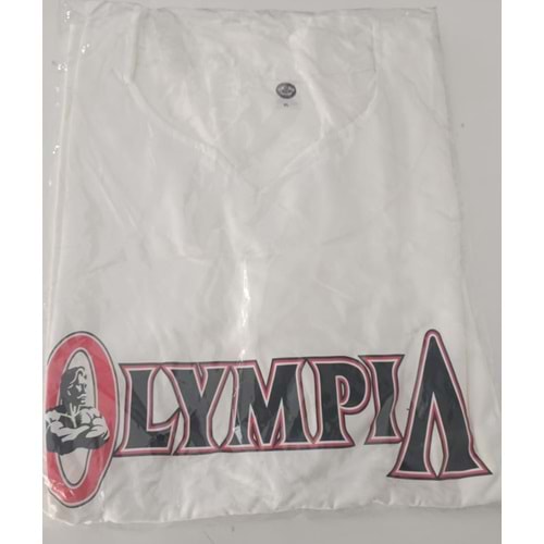 OLYMPIA Baskılı Erkek Fitness Sporcu T-shırt - BEYAZ - XL