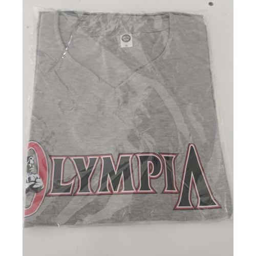 OLYMPIA Baskılı Erkek Fitness Sporcu T-shırt - GRİ - L