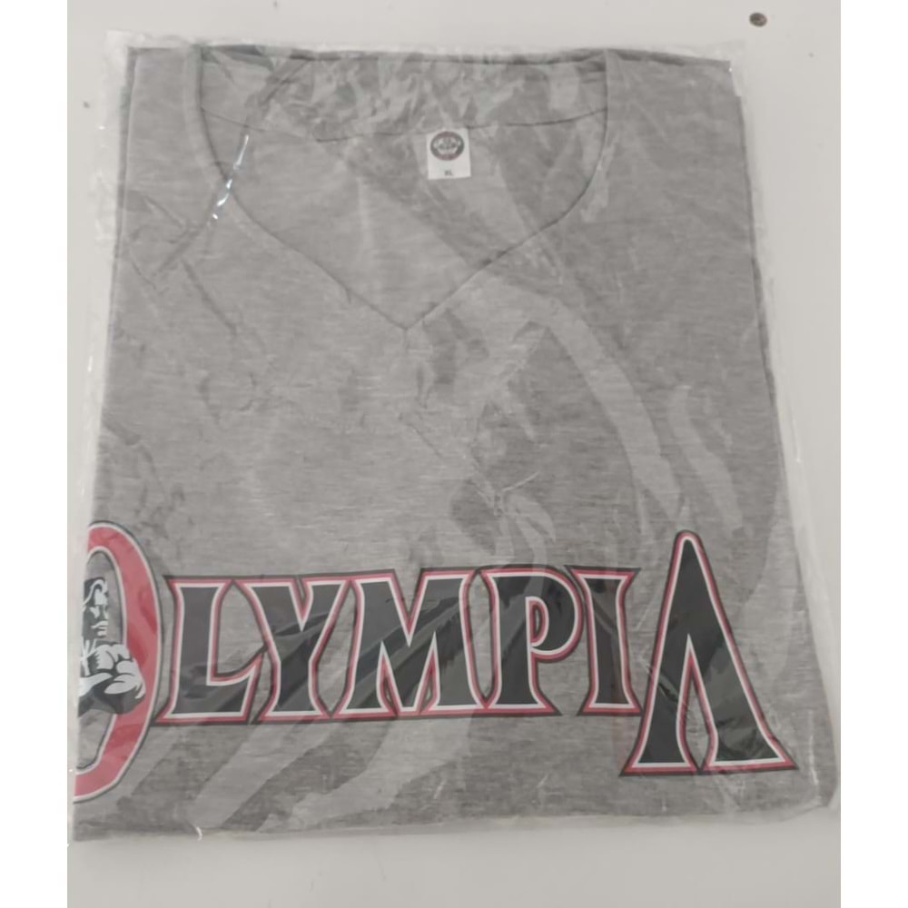 OLYMPIA Baskılı Erkek Fitness Sporcu T-shırt - GRİ - XL