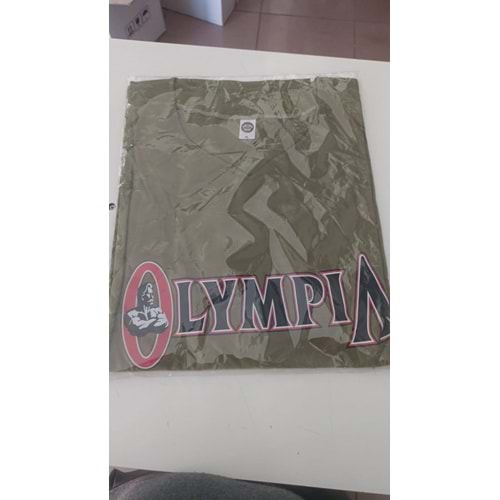 OLYMPIA Baskılı Erkek Fitness Sporcu T-shırt - Koyu Haki - XL