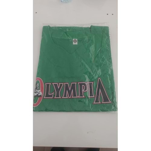 OLYMPIA Baskılı Erkek Fitness Sporcu T-shırt - YEŞİL - XL