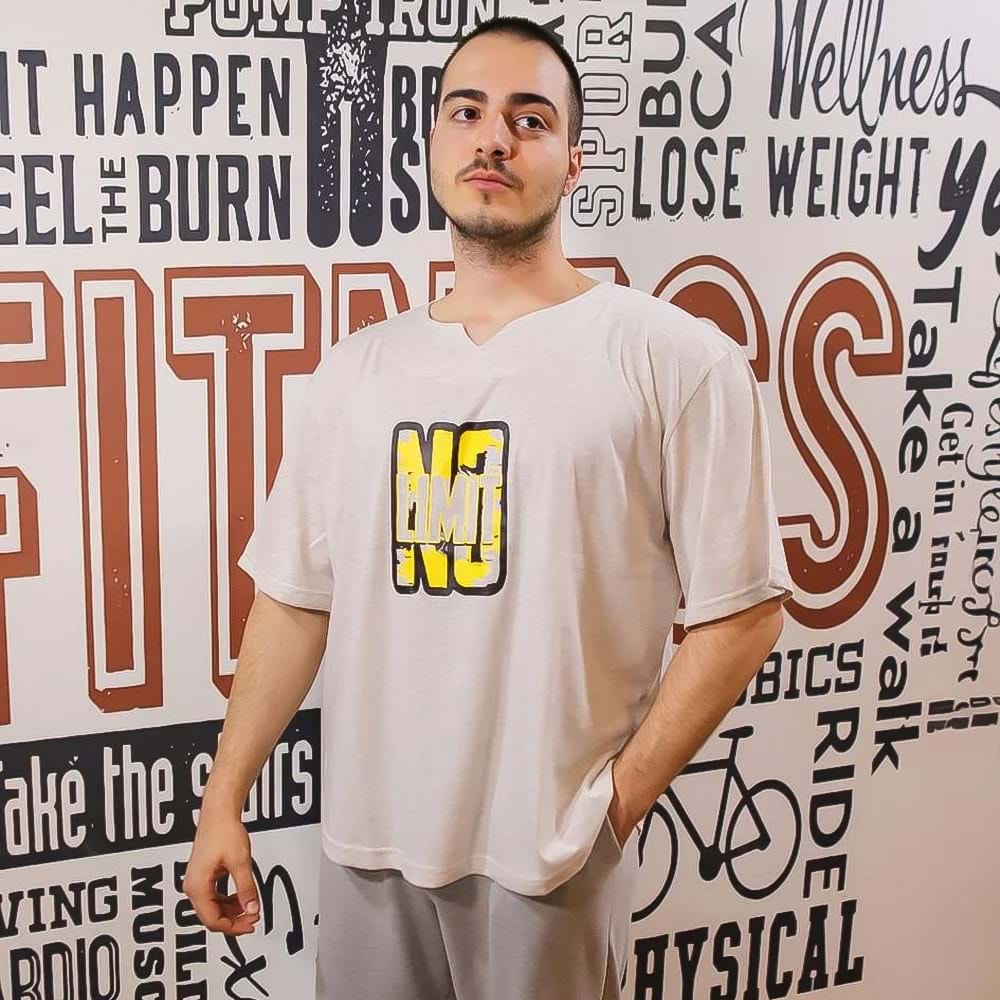 NO LIMIT Baskılı Erkek Fitness Sporcu T-shırt - KREM - XL
