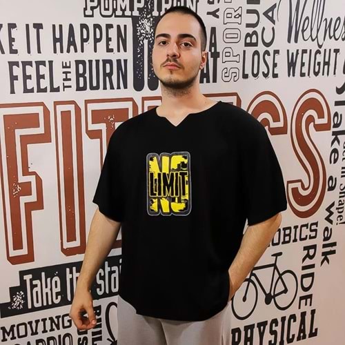 NO LIMIT Baskılı Erkek Fitness Sporcu T-shırt - SİYAH - XXL