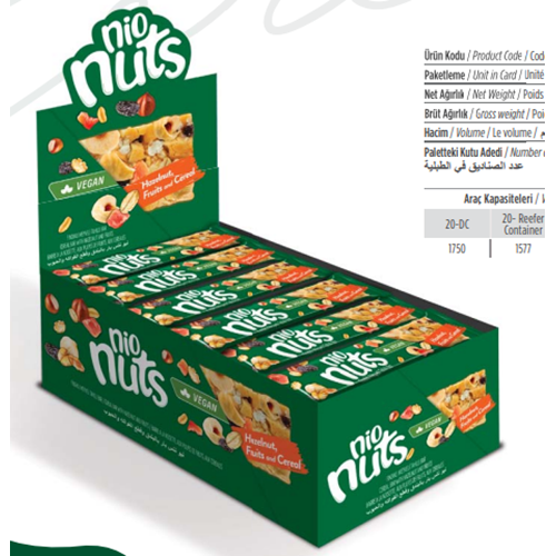 GRANIO NIO NUTS Fındıklı & Meyveli Tahıl bar 24 x 40 Gr