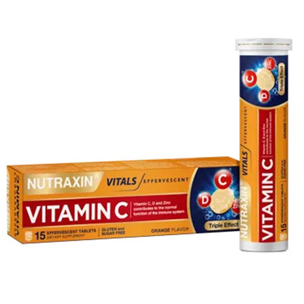 Nutraxin Vitamin C Üçlü Etki (C-D-ÇİNKO) Içeren Takviye Edici Gıda 15 Efervesan Tablet