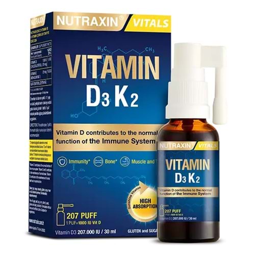 Nutraxin Vitals D3k2 Vitamini Içeren Sıvı Takviye Edici Gıda 207puf 30ml
