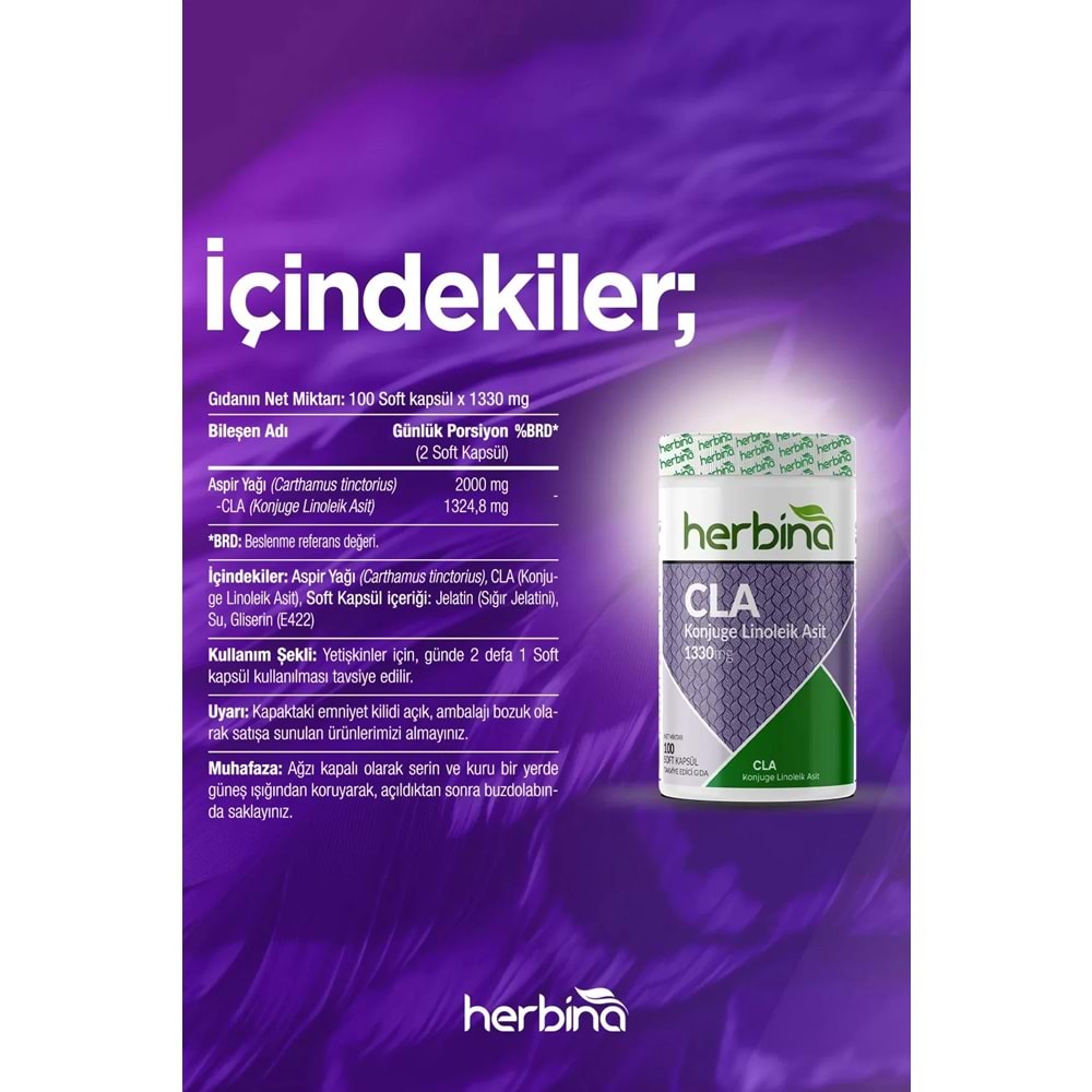 HERBİNA CLA Konjuge Linoleik Asit 100 Soft Kapsül