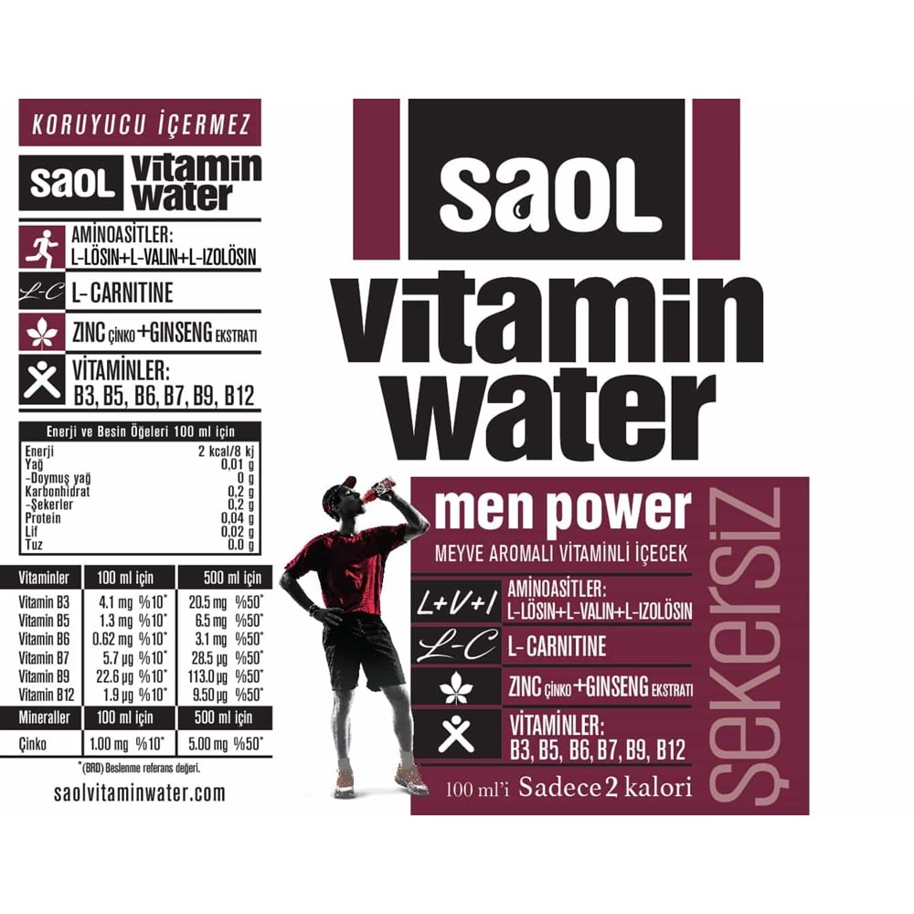 SAOL VİTAMİN WATER MAN POWER Karışık Meyve 500 ML