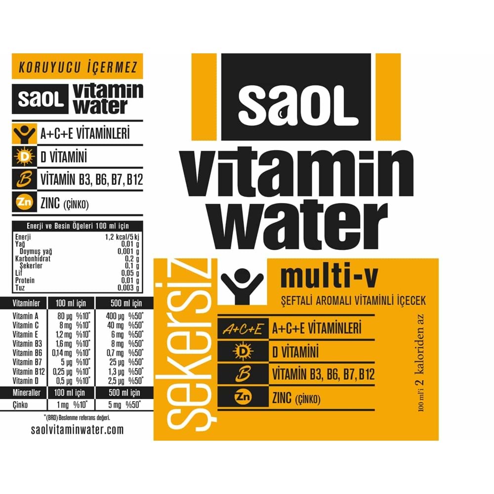 SAOL VİTAMİN WATER MULTI-V ŞEFTALİ 500 ML