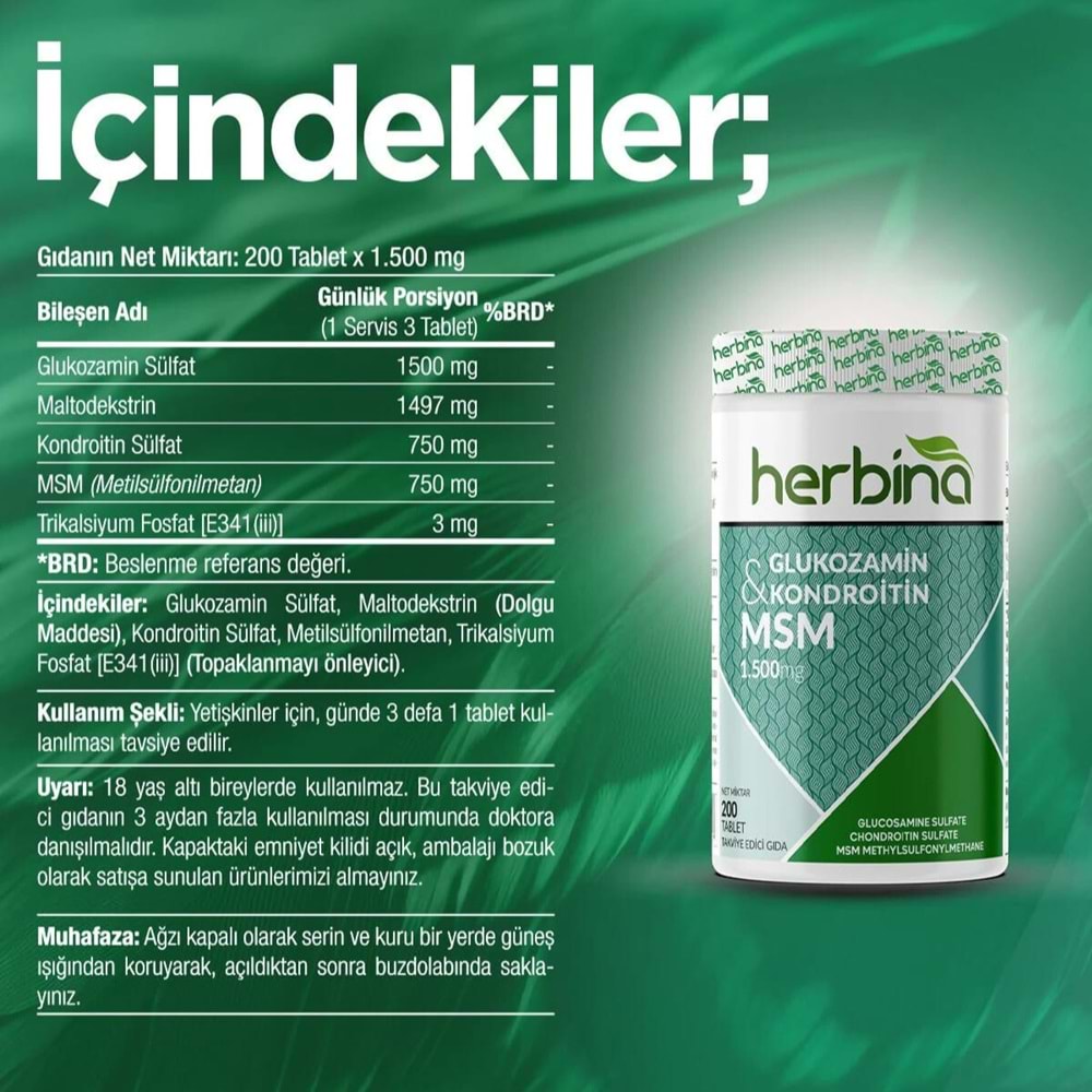 HERBİNA Glucosamine Kondroitin Msm 200 Tablet