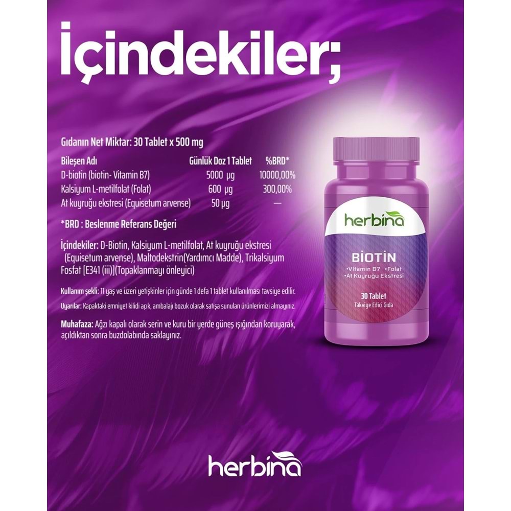 HERBİNA Biotin Horse Tail Extract 30 Tablet