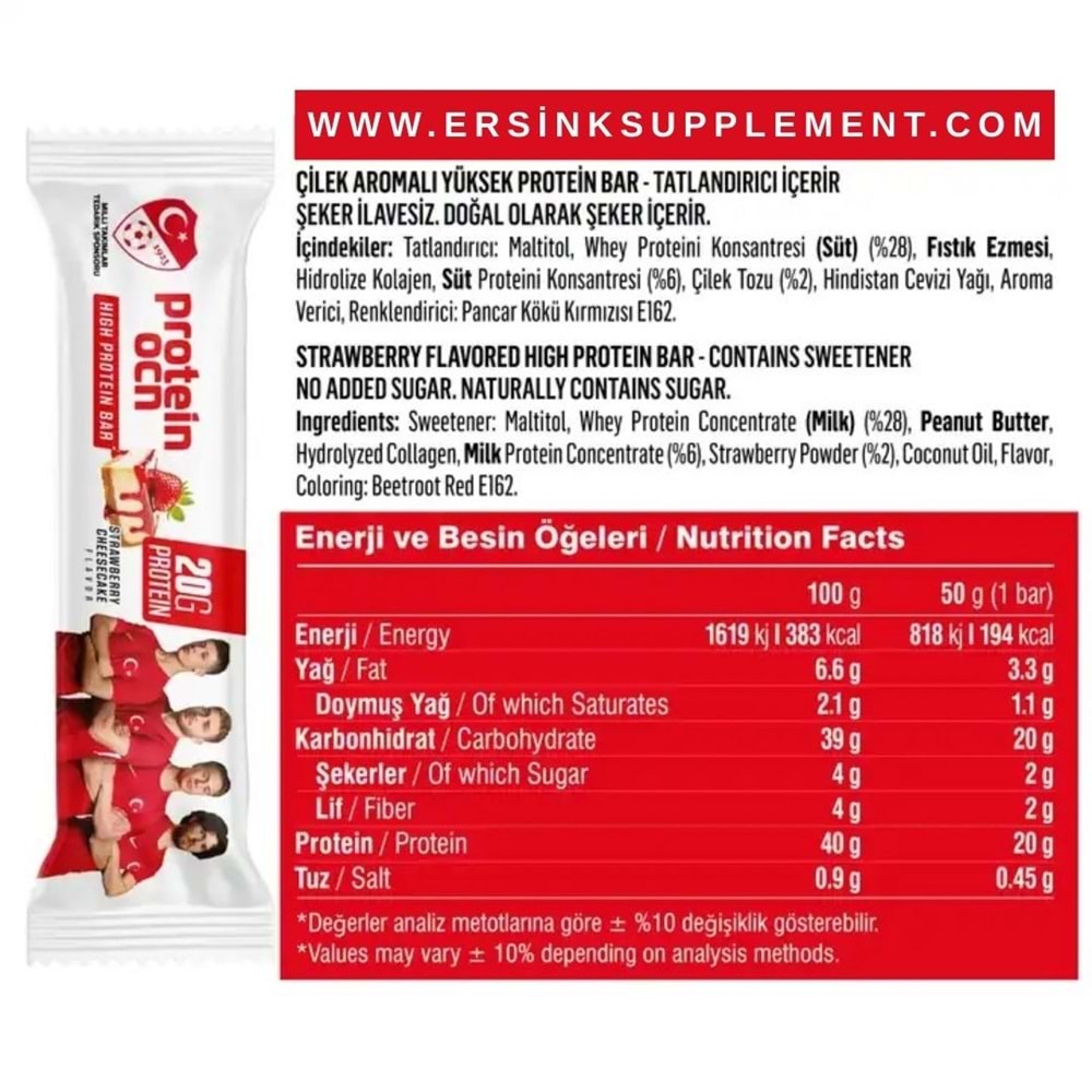 ProteinOcean High Protein Bar 12 Adet 50 gr Çilek Çheescake