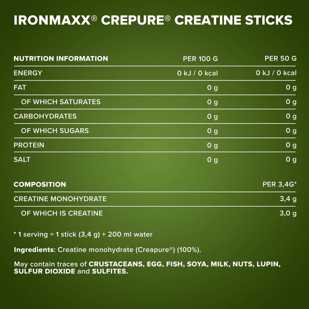 Ironmaxx Creatine Creapure Stics 30x3,4 Gr