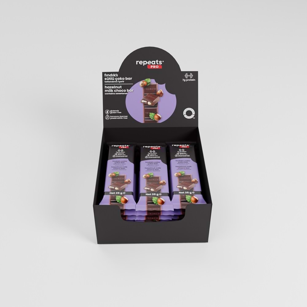 repeats Proteinli Fındıklı Sütlü Çoko Bar 35gr X 12 Adet