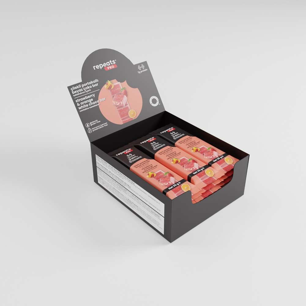 repeats Proteinli Çilekli Portakallı Beyaz Çoko Bar 35gr X 12 Adet