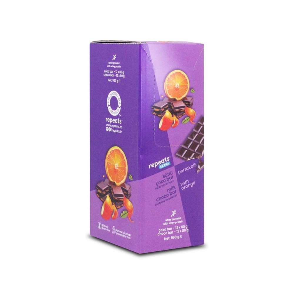 repeats Proteinli Portakallı Sütlü Çoko Bar 80gr X 8 Adet