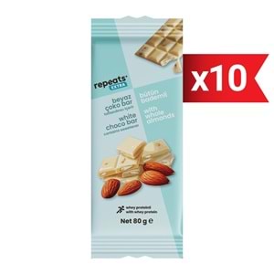 repeats Proteinli Bademli Beyaz Çoko Bar 80gr X 10 Adet