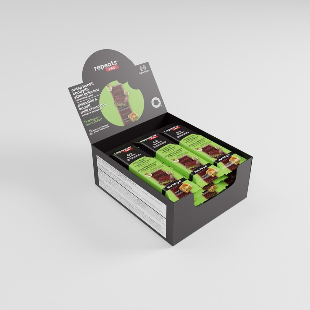repeats Proteinli Antep Fıstıklı Çoko Bar 35gr X 12 Adet