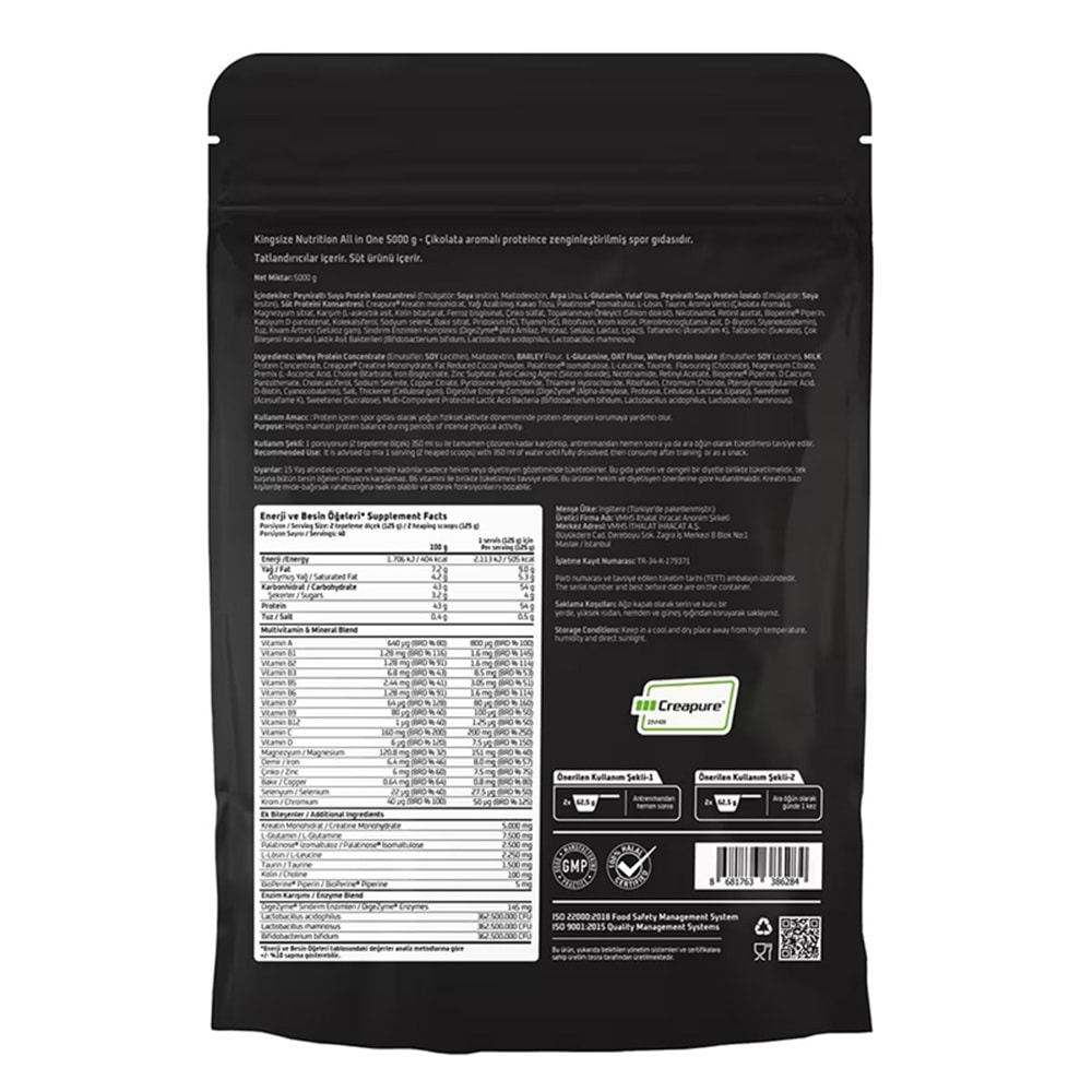 Kingsize Nutrition All In One Çikolata 5000 G