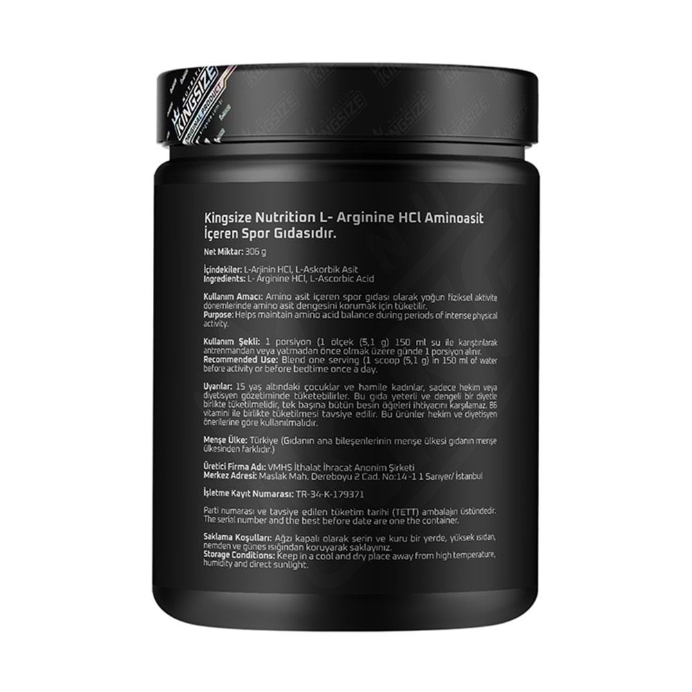 Kingsize Nutrition Arginine Powder AROMASIZ 306 G