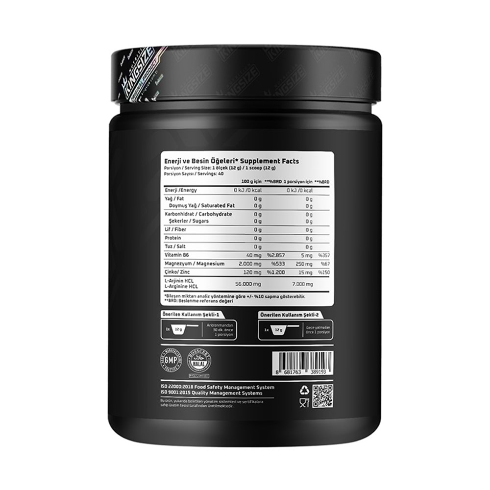 Kingsize Nutrition Arginine Complex Powder Portakal 480 G