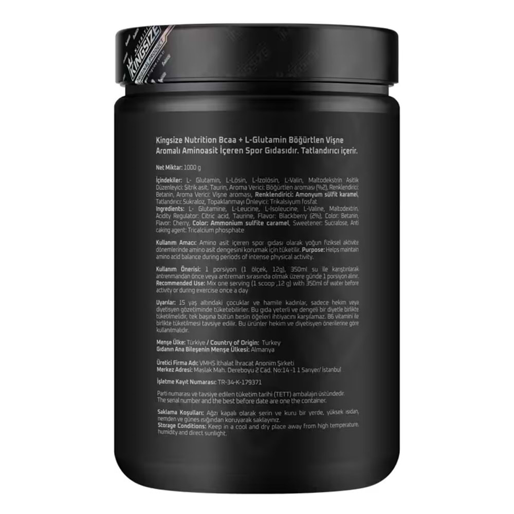 Kingsize Nutrition BCAA + Glutamine Powder Kırmızı Meyveler 1000 G