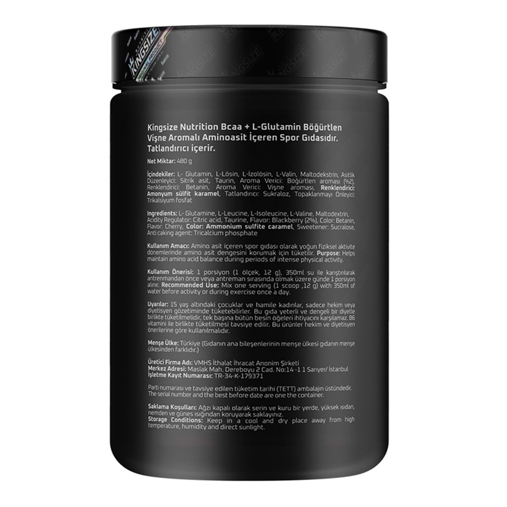 Kingsize Nutrition BCAA + Glutamine Powder Kırmızı Meyveler 480 G