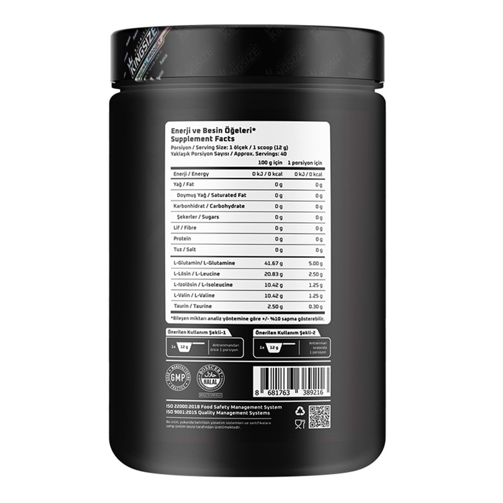 Kingsize Nutrition BCAA + Glutamine Powder Kırmızı Meyveler 480 G