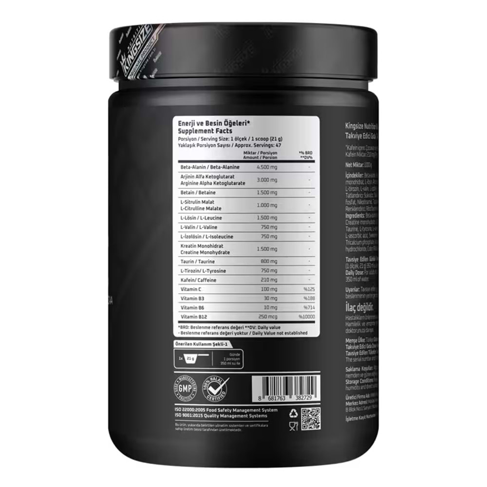 Kingsize Nutrition Beast Mode Portakal 1000 G