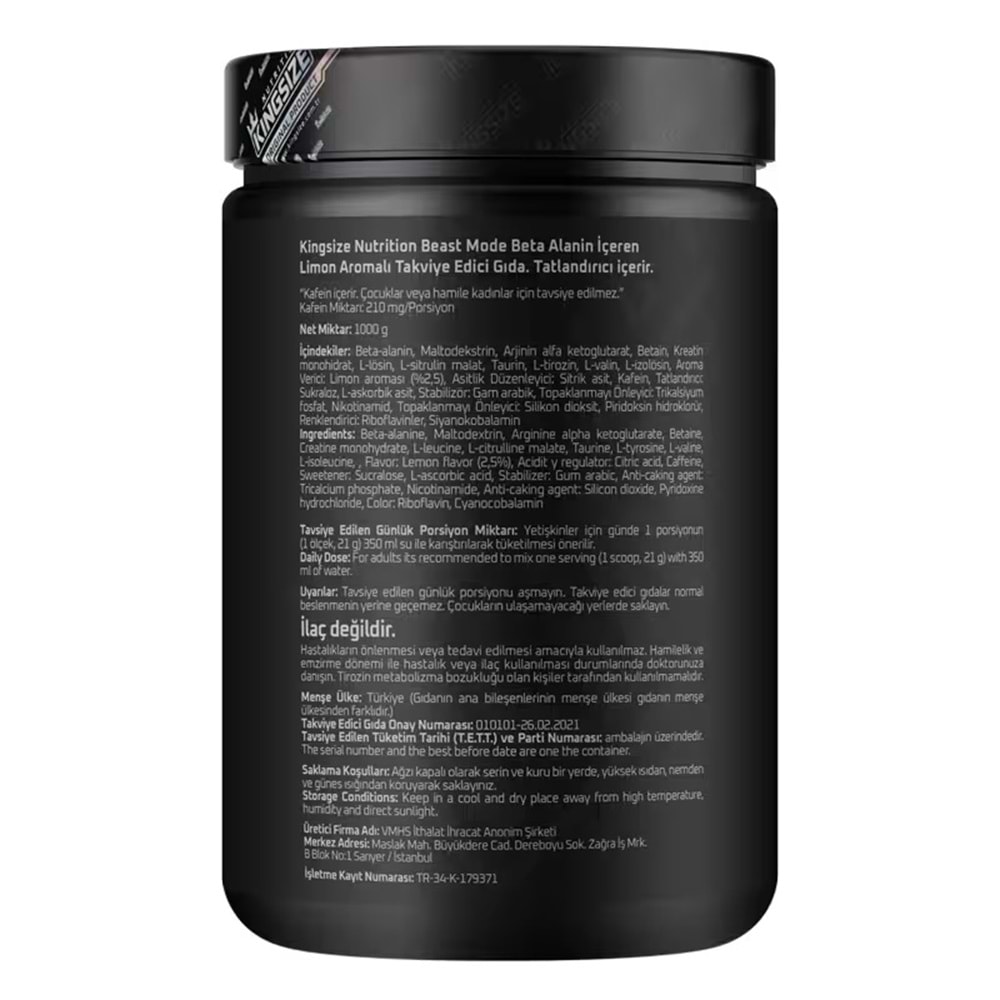 Kingsize Nutrition Beast Mode Limon 1000 G