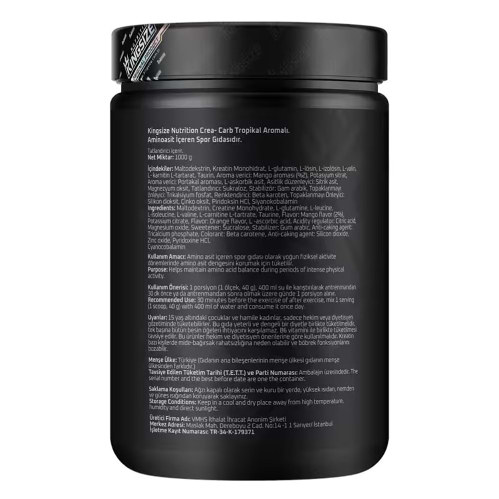 Kingsize Nutrition Crea Carb Tropikal Meyve 1000 G