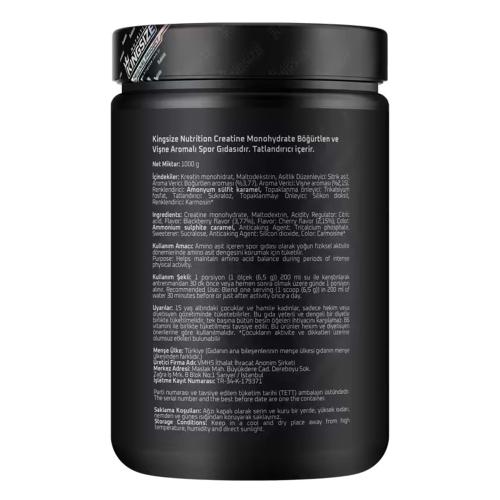 Kingsize Nutrition Creatine Powder Kırmızı Meyveler 1000 G