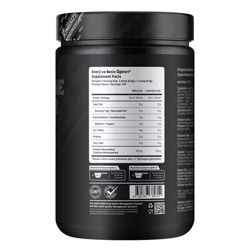 Kingsize Nutrition Creatine Powder Kırmızı Meyveler 1000 G